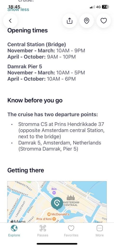 Praktische Informationen in der Go City Pass App.