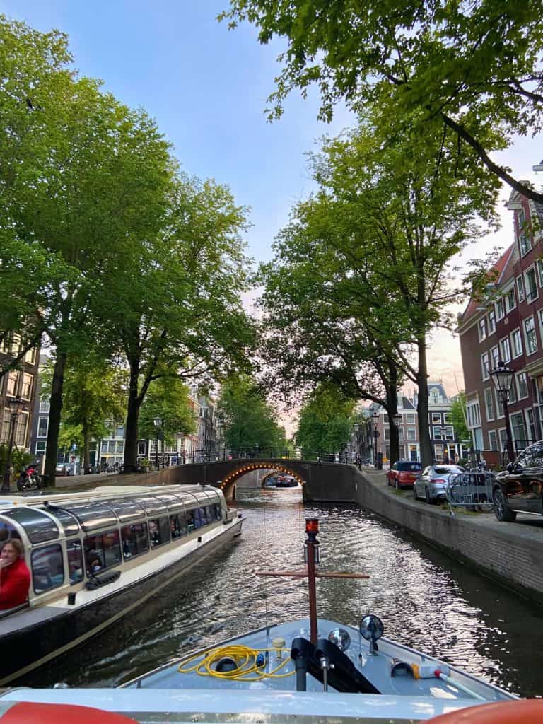 I am on a Canal Cruise in Amsterdam.